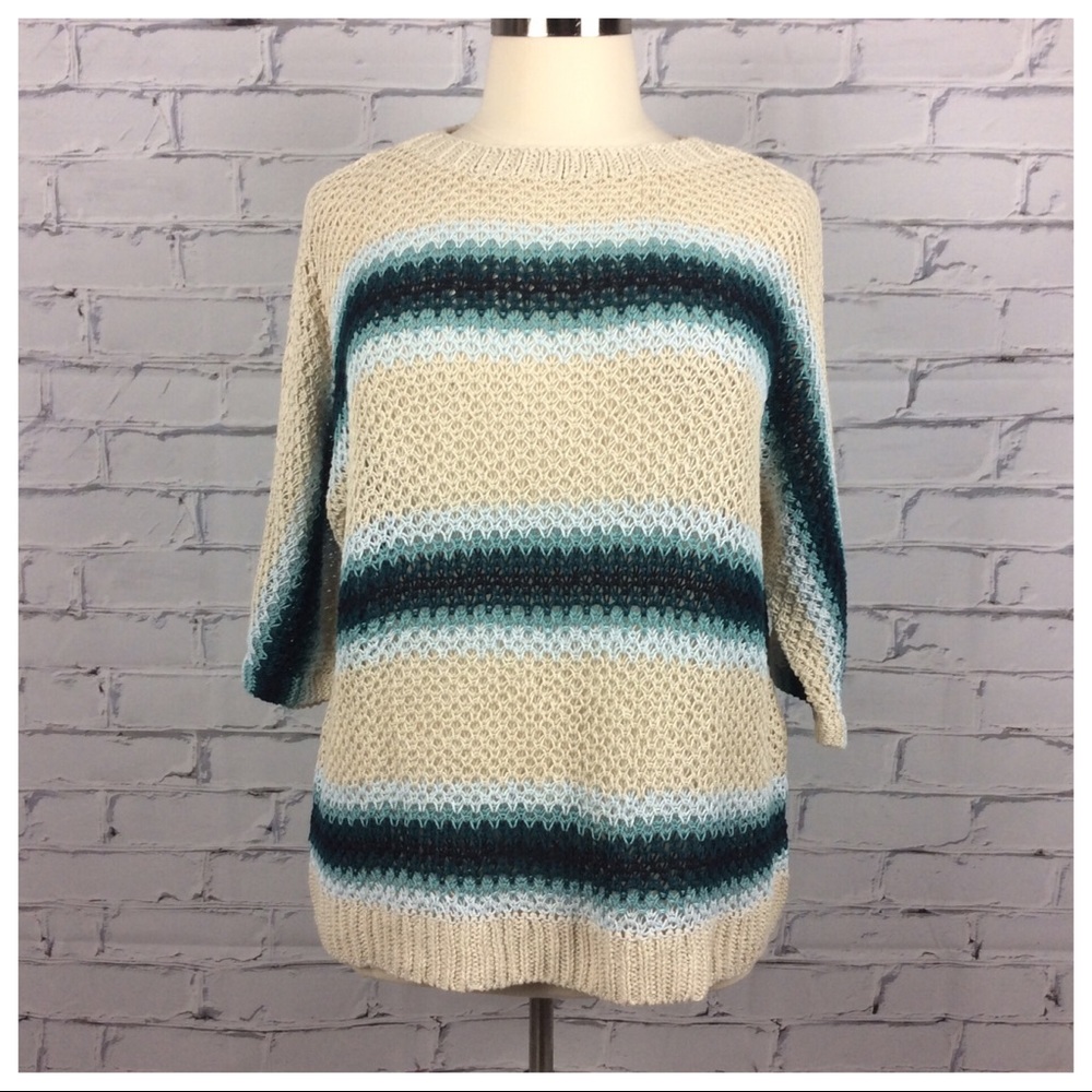 J.Jill Open Knit Striped Sweater, Size XL